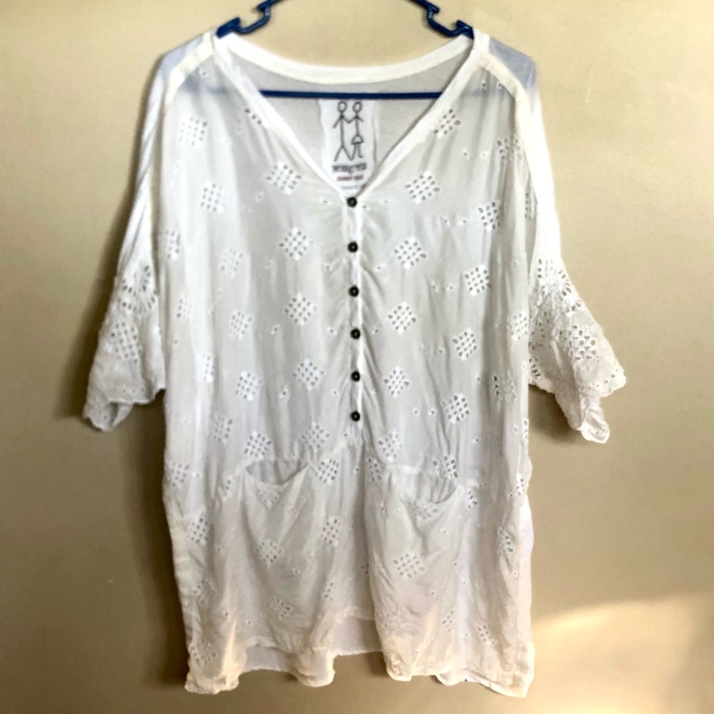 Johnny Was Pete & Greta oversized silk and cotton boxy tee sz med